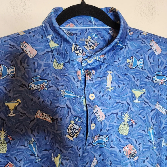 Johnnie-O Luau Prep-Formance Blue Short Sleeve Polo Shirt. Size medium - Picture 13 of 16